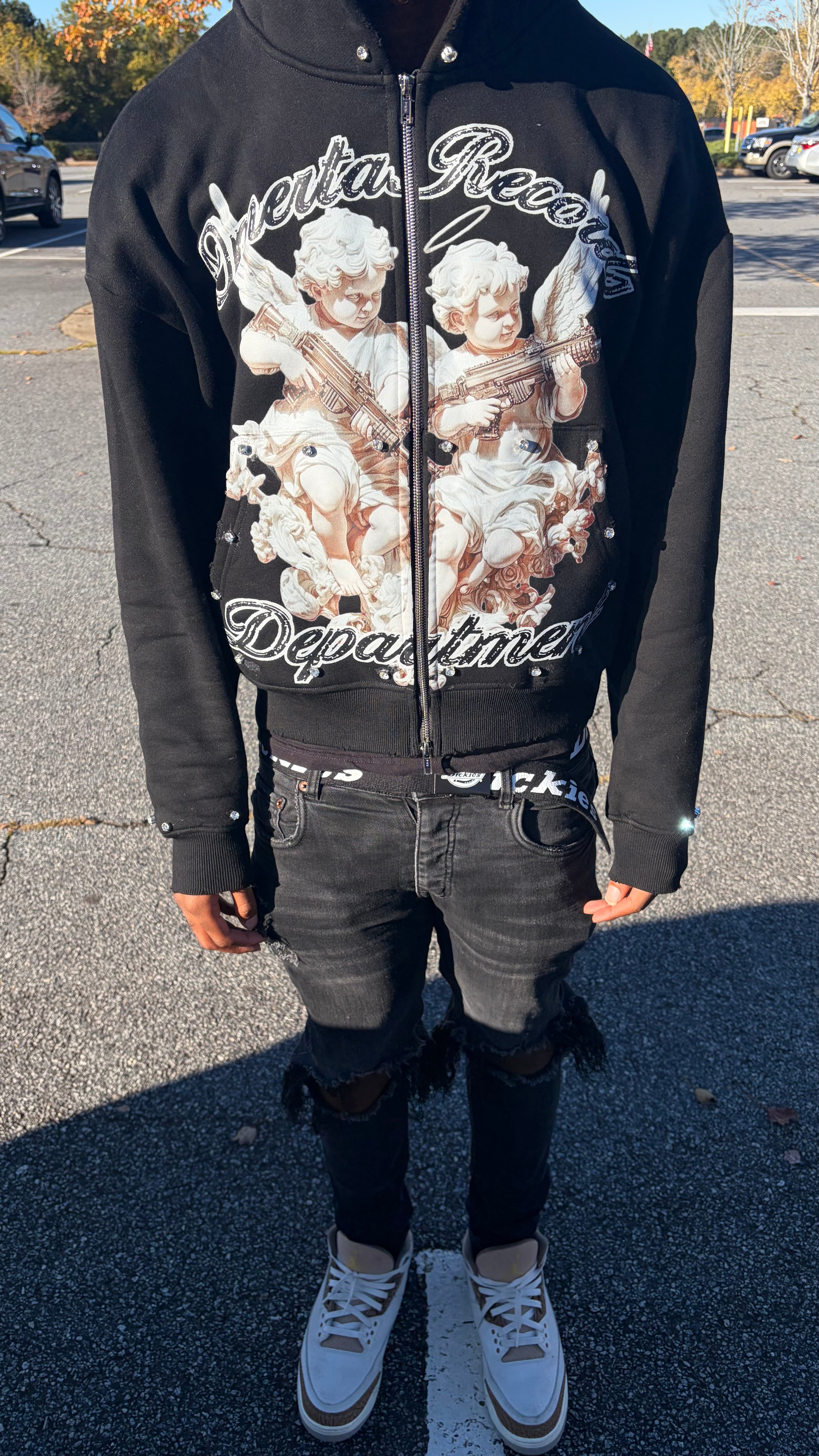 Black Rhinestone Heavyweight Zip-up