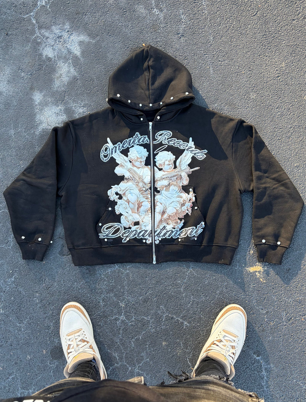 Black Rhinestone Heavyweight Zip-up